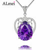 925 Sterling Silver Necklaces Natural Purple Drop Pendant Amethysts Jewelry Big Rhinstone for Women Gift with Box CN031