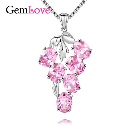 925 Sterling Silver Women's Wedding Necklace Jewelry Created Pink Topaz Pendants for Friends with Chain and Box CN013