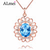 Blue Topaz Bead Pendants Round Real Pure 925 Sterling Silver Rose Gold Color Flower Fine Jewelry with Free Box 40% FN011