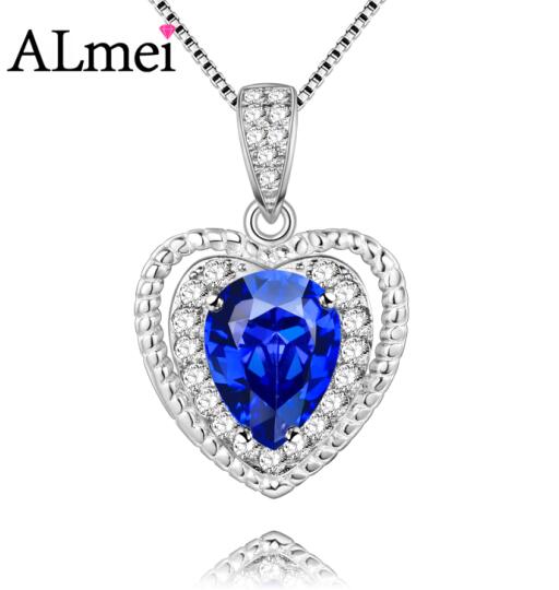 Female 925 Sterling Silver Natural Blue Tanzania Topaz Pendants Heart Love Necklace Jewelry Gift with Chain Box 40% FN010