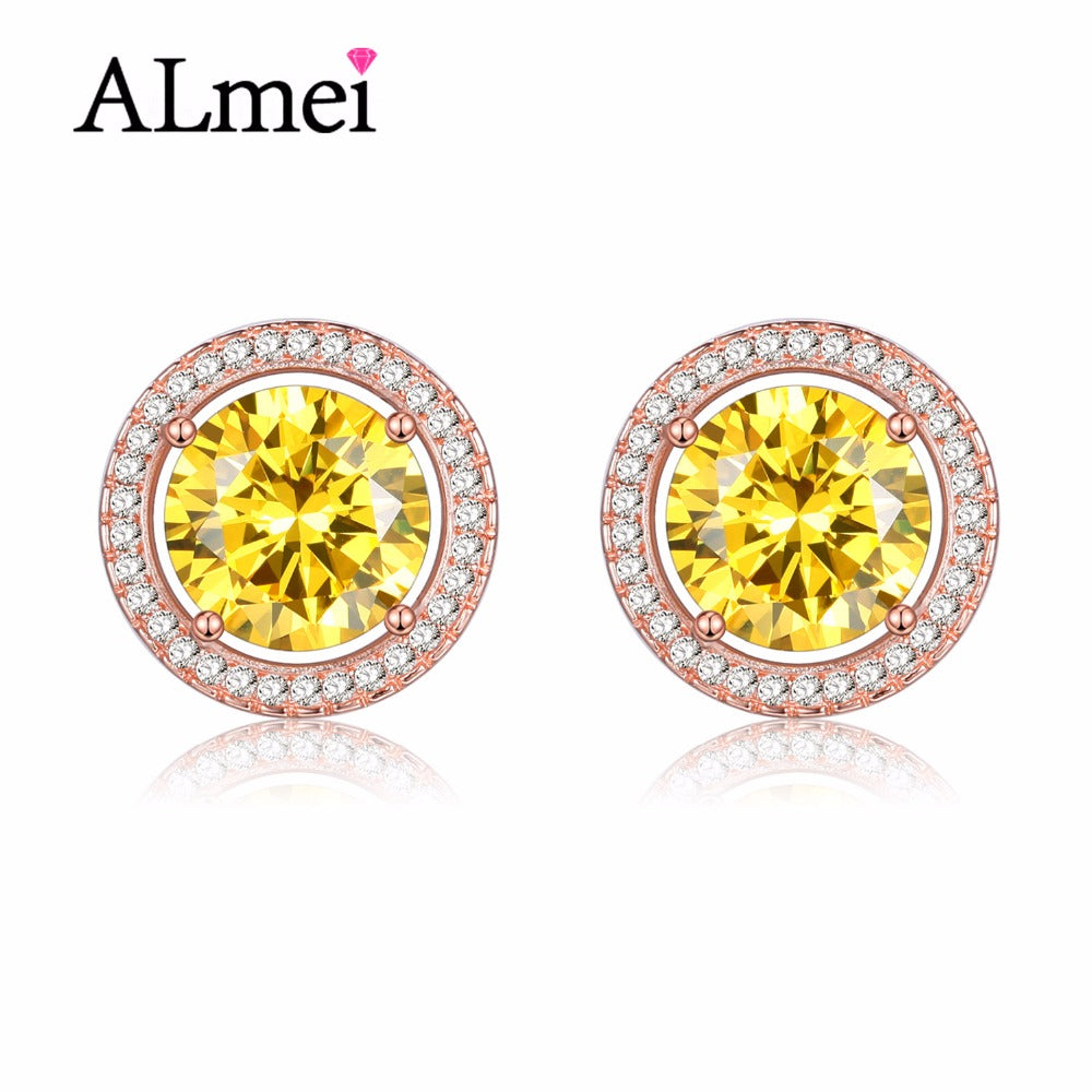 Gemstone Natural 4ct Citrine Rose Gold Color Earrings Stud 925 Sterling Silver Women Fine Jewelry Gift Free Box 40% FR014