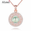 Green Jade Double Circles Pendant Necklaces Silver 925 Rose Gold Color Statement Jewelry for Women with Free Box 40% FN004