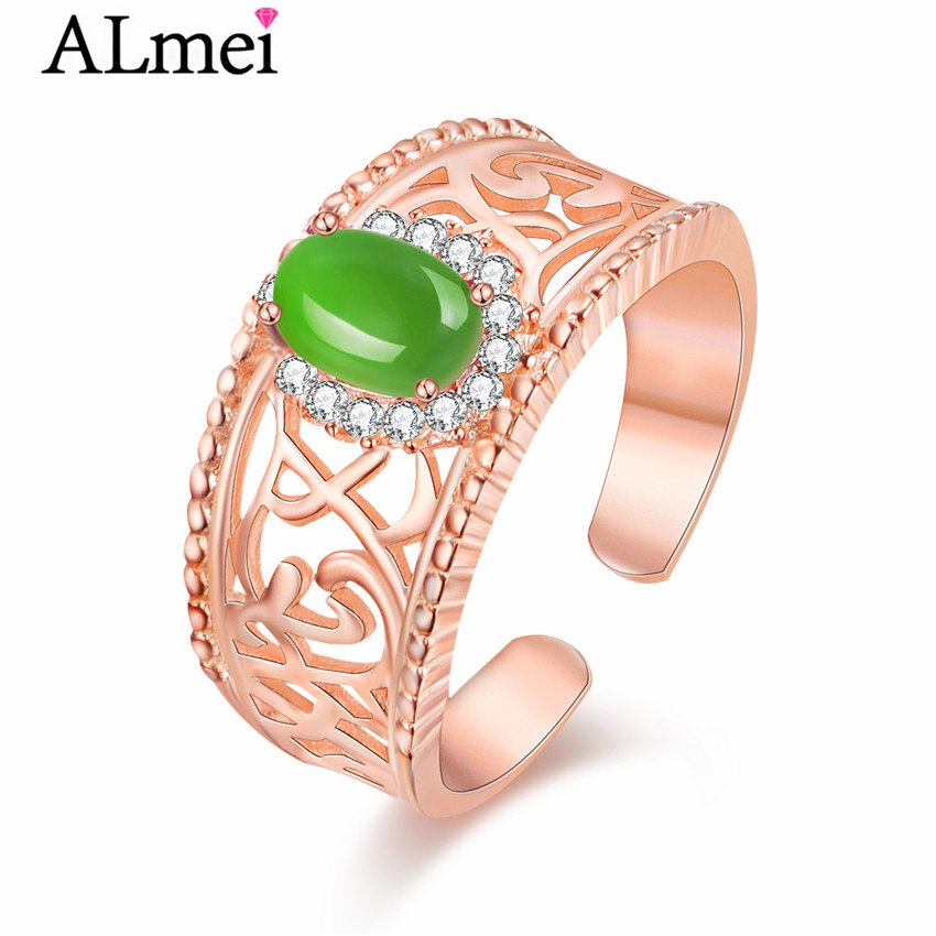 Jasper Open Tail Filigree Rings 925 Sterling Silver Ring Band Genuine Rose Gold Color Resizable Ring Jewelry with BoxCJ017