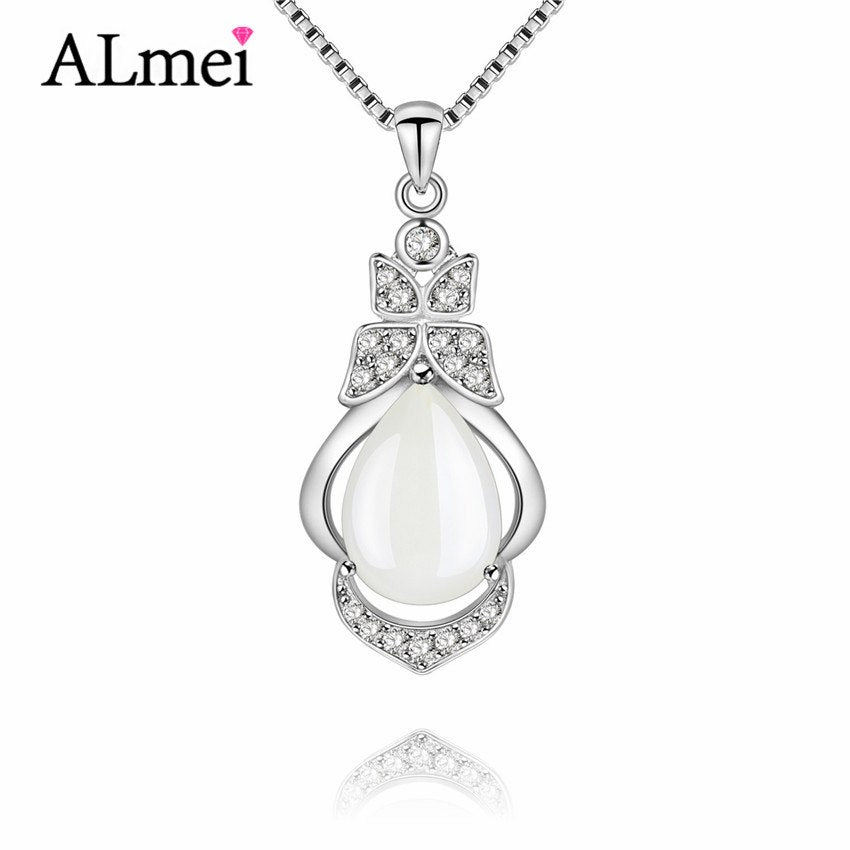 Ladies Natural Stone White Jade 100% Pure S925 Solid Silver Pendants for Women Fine Jewelry Making with Chain Box CN022