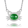 Lovely Cat Design Necklace Brilliant 2ct Green Jasper Rhinestone Animal Pet Charm Silver 925 Jewelry with Box 40% FN056