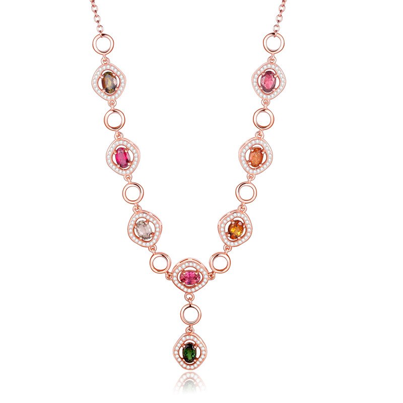 Luxury Rose Gold Color Multicolor Round 0.5ct Tourmaline Necklace Pendants Silver 925 Jewelry Gift Free Box 40% FN060