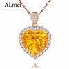 Natural Gemstone Citrine Halo Necklace & Pendant 925 Sterling Silver Rose Gold Color Fine Jewelry with Chain Box 40%FN016