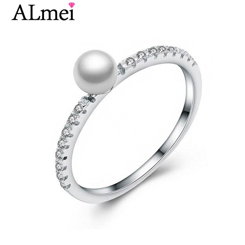 New Arrival 100% 925 Sterling Silver Daisy Pearl Ring Statement Cocktail Zircon Ring Jewelry Ladies Gift with Box 5% WE248