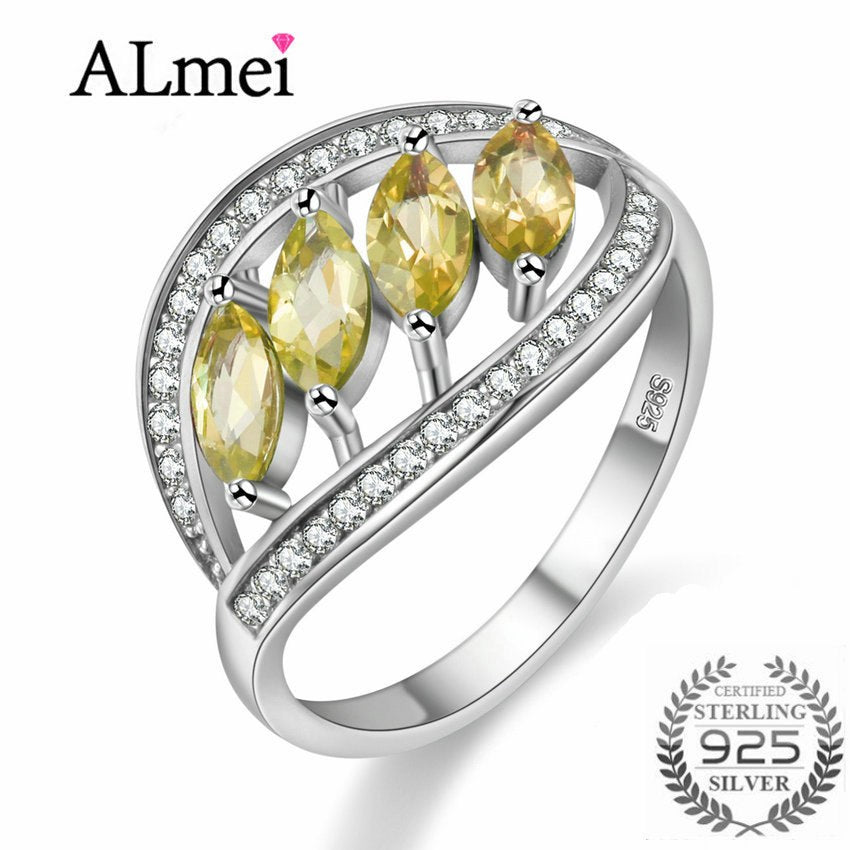November Birthstone Yellow Crystal Leaf Ring Pure S925 Wedding Fine Jewelry for Women New Year Gift with Box 40% FJ150