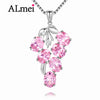 Pink Cubic Zirconia Grape Shape Pendant Genuine 925 Sterling Silver 6 Oval Zircon Fruit Summer Jewelry with Box CN014