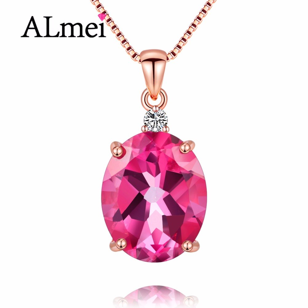 Red Topaz Stone Rose Gold Color Elegant Simple Charm 925Sterling Silver Jewelry for Women Birthd Gift with Box 40% FN002