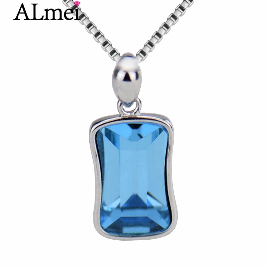 Silver Color Women Necklace with Luxury Blue Austrian Cubic Zirconia Charm CZ Sterling Silver Jewelry with Box 40% LN040