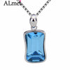 Silver Color Women Necklace with Luxury Blue Austrian Cubic Zirconia Charm CZ Sterling Silver Jewelry with Box 40% LN040