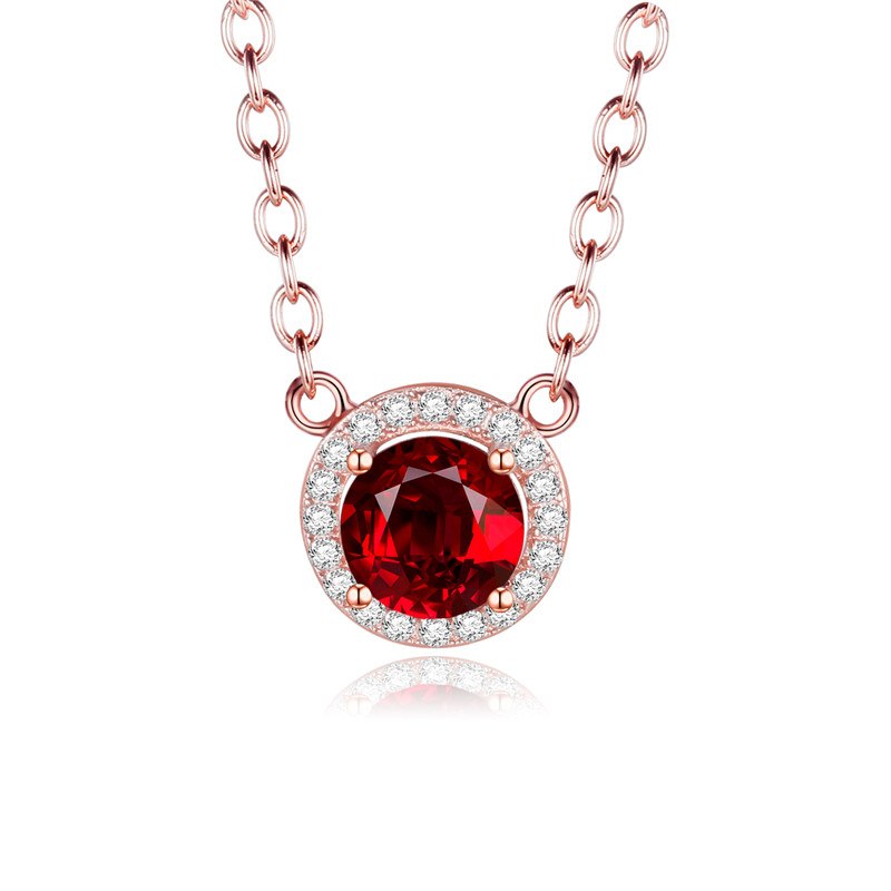 Simply Small 0.6ct Round Red Garnet Solitaire Hola Pendant Necklace Silver 925 Jewellery for Women with Box 40% FN044