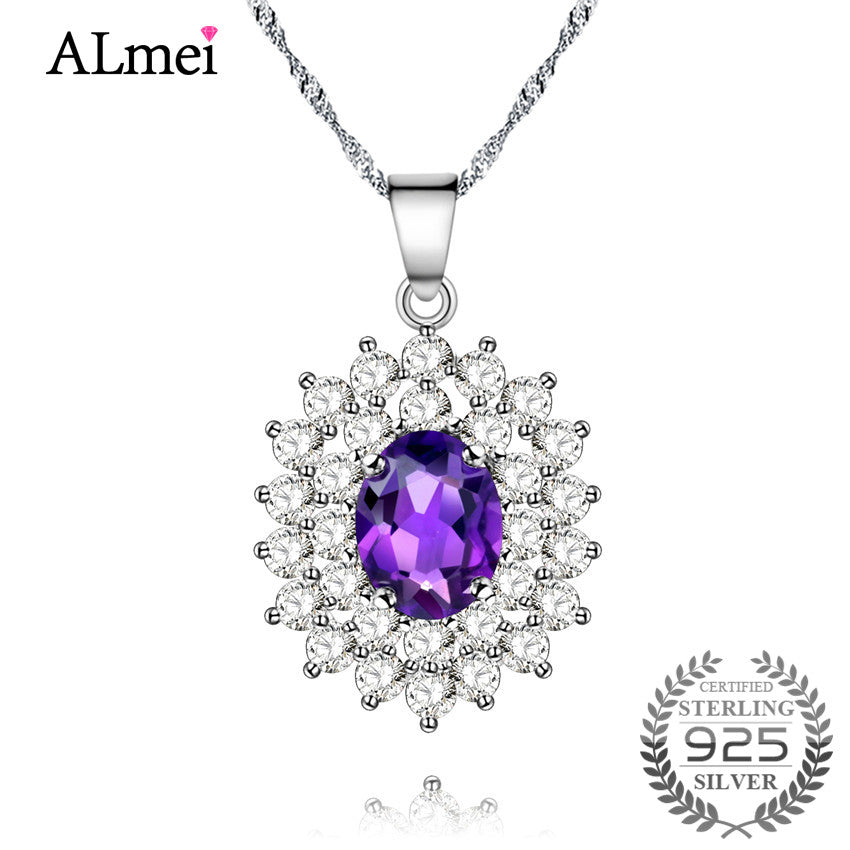 Tested 0.8CT Amethyst Diana William Wedding Pendant 925 Sterling Silver Necklaces Women Fine Jewelry with Box 10% CN002
