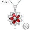 Tested 2.5CT Flower Natural Garnet Gemstone Pendant Female Necklace Real Diamond 925 Sterling-Silver-Jewelry CN004