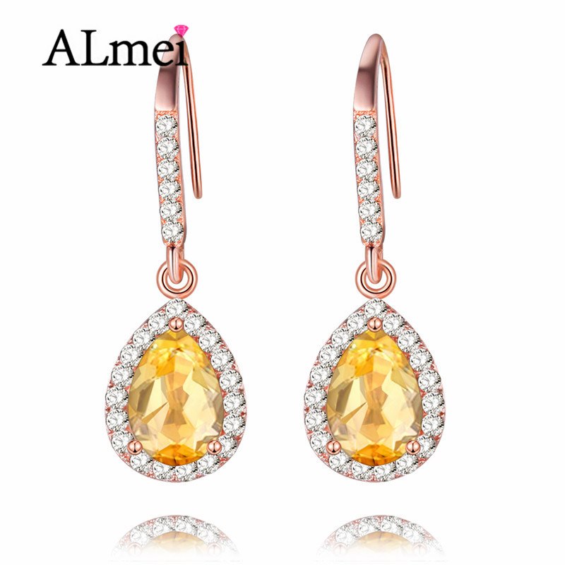 Water Drop Yellow Citrine Stone Earrings Beautiful Dangle Earring Women Anniversary Gift Female Jewelry Free Box 40% FR001