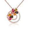 Women 2.8ct Tourmaline Colorful Round Crystal Pendant Necklace Silver 925 Unique Design Flower Fine Jewelry with Box CN050