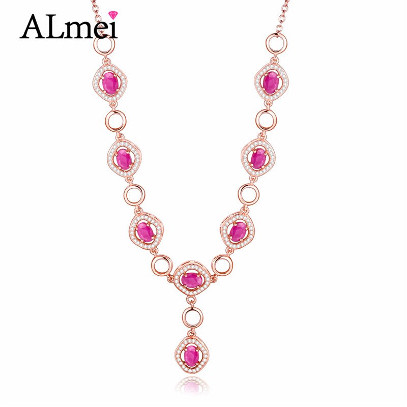 Women 8pcs Red Ruby Women's Necklace Crystal Jewelry Gifts Silver 925 Rose Gold Color Chain Jewelry Gift Free Box 40%FN025