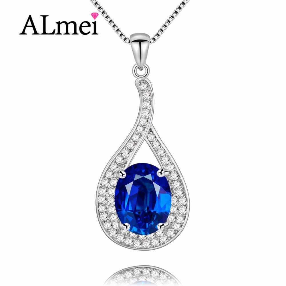 Women 925 Sterling Silver Necklaces with Charm Water Drop Blue Topaz Crystal Fine Jewelry Gift with Box 40% FN003