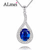 Women 925 Sterling Silver Necklaces with Charm Water Drop Blue Topaz Crystal Fine Jewelry Gift with Box 40% FN003
