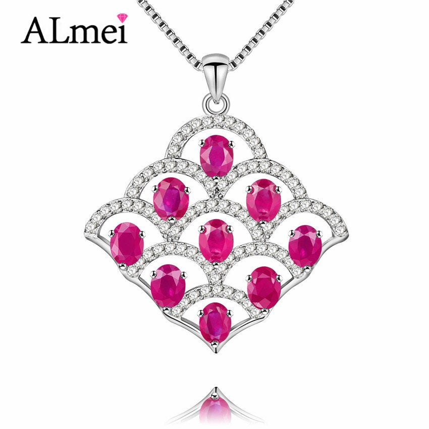 Women 9pcs 0.3ct Ruby Pendant Folding Fan Shape Necklaces Large Pendants Jewelry for Wedding Engagement with Box CN020