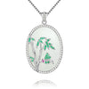 Women Genuine Jade Bamboo and Bird Pendant Necklaces 925 Sterling Silver Good Luck Fine Jewelry for Mother with Box CN049