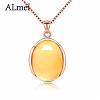 Yellow Citrine 925 Sterling Silver Simple Pendant Necklace Style Rose Gold Color Fine Jewelry Collar with Box CN040