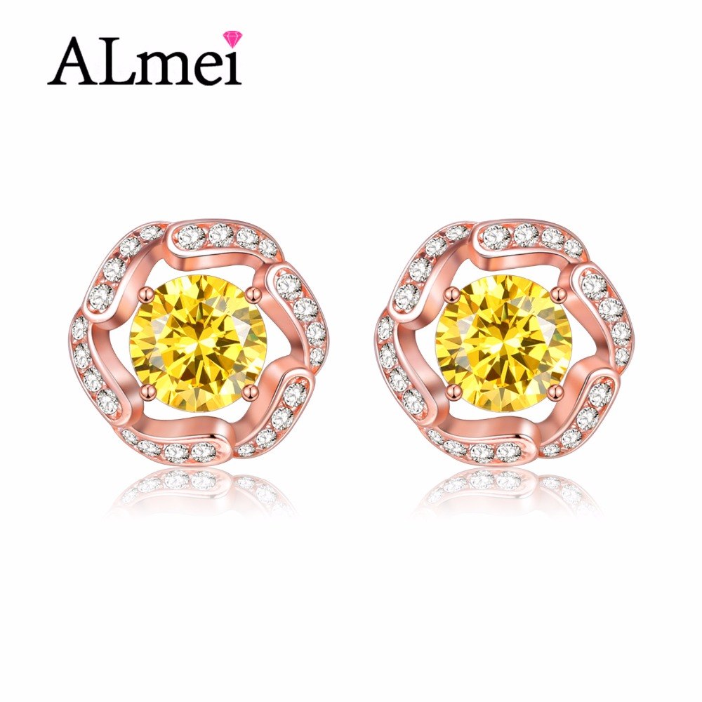Yellow Citrine Wintersweet Titoni Rose Gold Color Flower Earrings 925 Sterling Silver Wedding Jewelry with Box 40% FR008