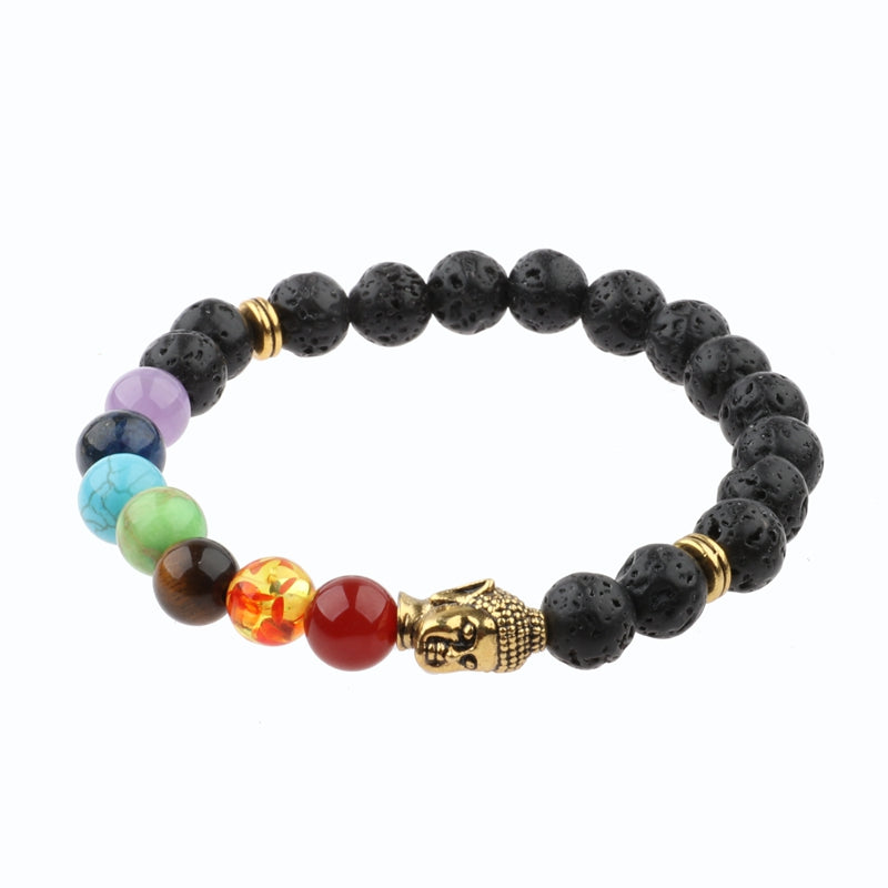 Charm Buddha&Evil Eye Bracelet Women 8mm Elastic Round Bright Black Stone Chakra Bracelets Men Erkek Bileklik AB224