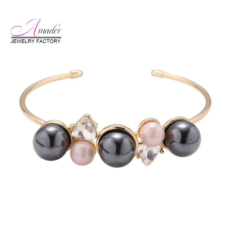 Retro Fashion Beads Crystal Women Gold Bracelets Bangles Statement Triangle Open Cuff Bangles Charm Jewelry fine jewelry