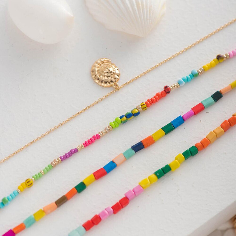 Amaiyllis Bohemia Seasnail Pendant Choker Necklace For Women Beach Colorful Beads Strand Choker Collar Handmade Clavicle Chain
