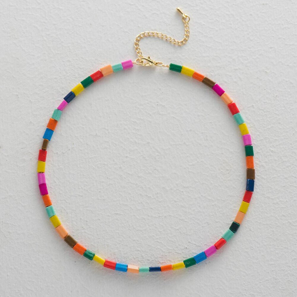 Amaiyllis Bohemia Seasnail Pendant Choker Necklace For Women Beach Colorful Beads Strand Choker Collar Handmade Clavicle Chain