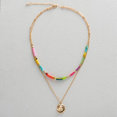 Amaiyllis Bohemia Seasnail Pendant Choker Necklace For Women Beach Colorful Beads Strand Choker Collar Handmade Clavicle Chain