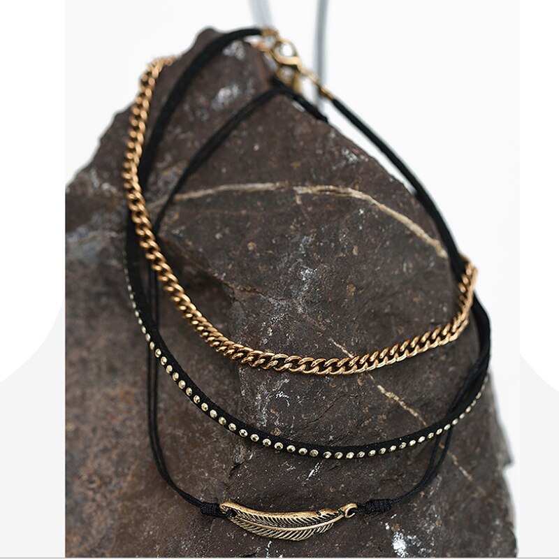 Amaiyllis Design 3 layer Chains Stack Choker Necklaces For Women Vintage leaf Charm Choker Collar Simple Clavicle Necklaces