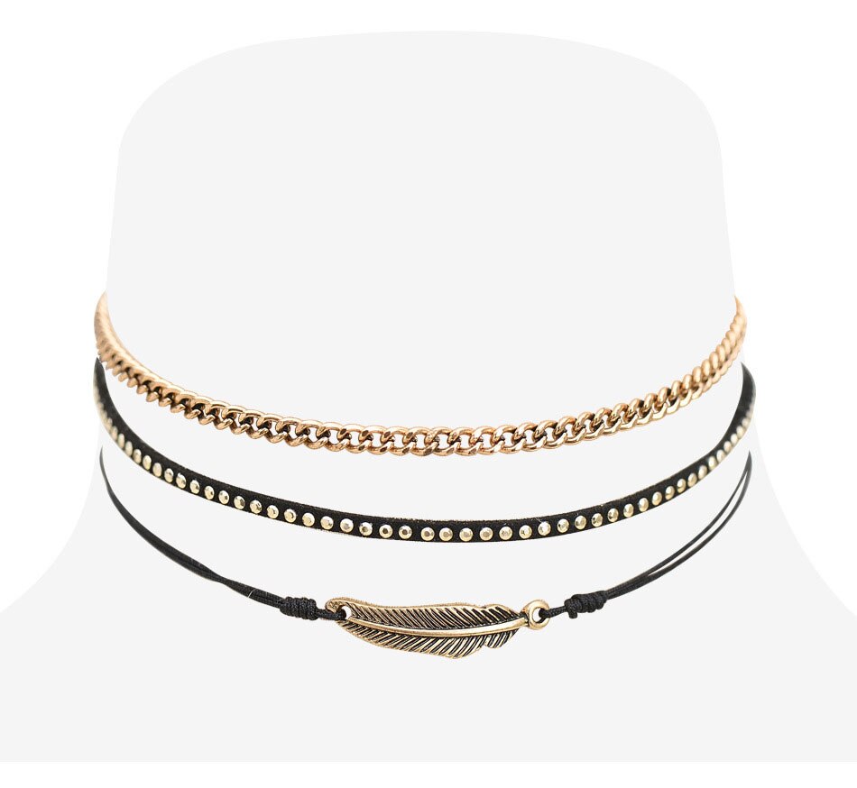 Amaiyllis Design 3 layer Chains Stack Choker Necklaces For Women Vintage leaf Charm Choker Collar Simple Clavicle Necklaces