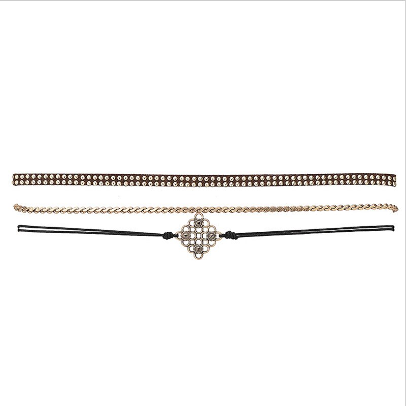 Amaiyllis Vintage 3 Pieces/set Rope Chain Choker Collar For Women Free Wear Handmade Clavicle Collar Geo Charm Short Necklace