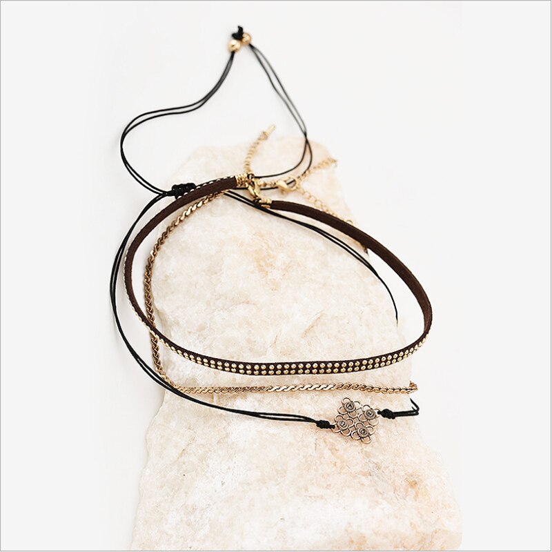 Amaiyllis Vintage 3 Pieces/set Rope Chain Choker Collar For Women Free Wear Handmade Clavicle Collar Geo Charm Short Necklace