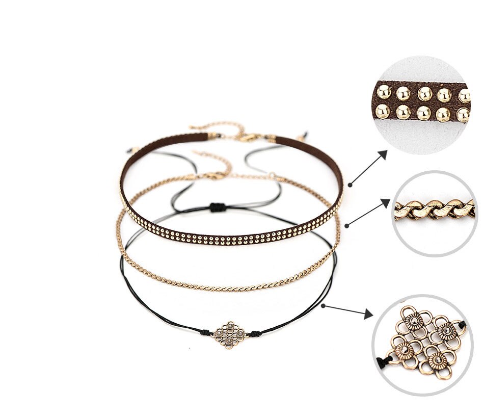 Amaiyllis Vintage 3 Pieces/set Rope Chain Choker Collar For Women Free Wear Handmade Clavicle Collar Geo Charm Short Necklace