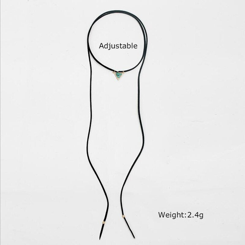 Amaiyllis Vintage Metal Triangle Pendant Rope Chain Necklace For Women Bohemia Stone Chips Dangle Long leather Sweater Chain