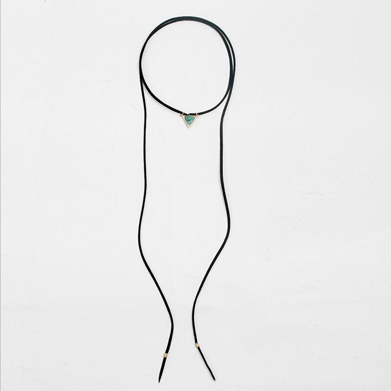 Amaiyllis Vintage Metal Triangle Pendant Rope Chain Necklace For Women Bohemia Stone Chips Dangle Long leather Sweater Chain