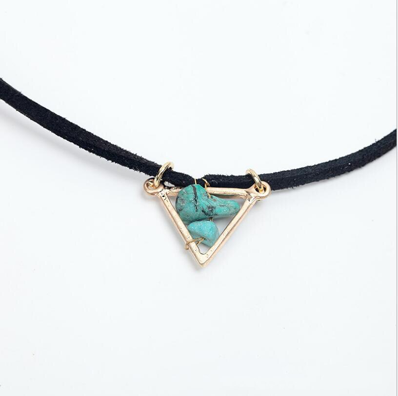 Amaiyllis Vintage Metal Triangle Pendant Rope Chain Necklace For Women Bohemia Stone Chips Dangle Long leather Sweater Chain