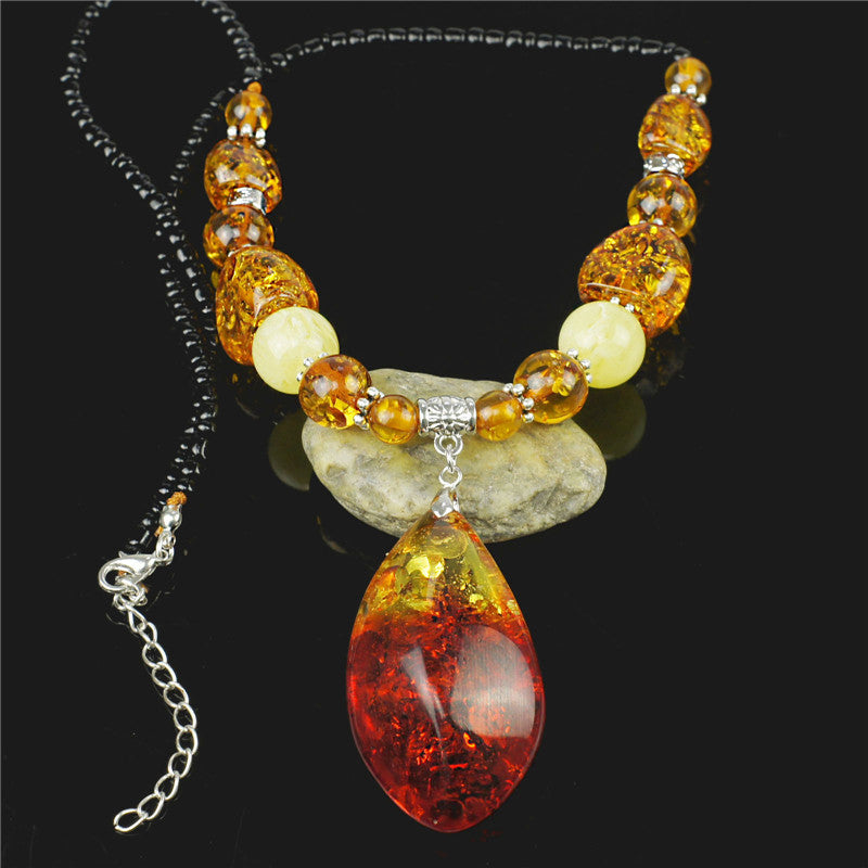 Amazing Tear Drop Baltic Created Beads Chain Bib Pendant Necklace For Women's Girls Statement L61101