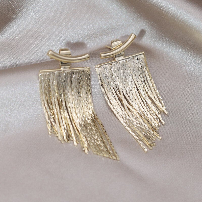 America Jewelry  14K Gold Plating Gold Tassels Front Back Wearing Earrings Elegant Women's Party Accessories