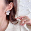 America Jewelry Silver Color Exaggerated Lily Flower Pearl Pendant Earrings  Women's Wedding Party Accessories