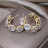 America Design Jewelry 14K Gold Plated  Zircon C-shaped Round Earring Modern Women's Wedding Party Accessories