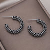 America Jewelry 14K Gold Plating  Black Zircon C-shaped Earrings Elegant Women's Daily Simple Accessories
