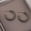 America Jewelry 14K Gold Plating  Black Zircon C-shaped Earrings Elegant Women's Daily Simple Accessories