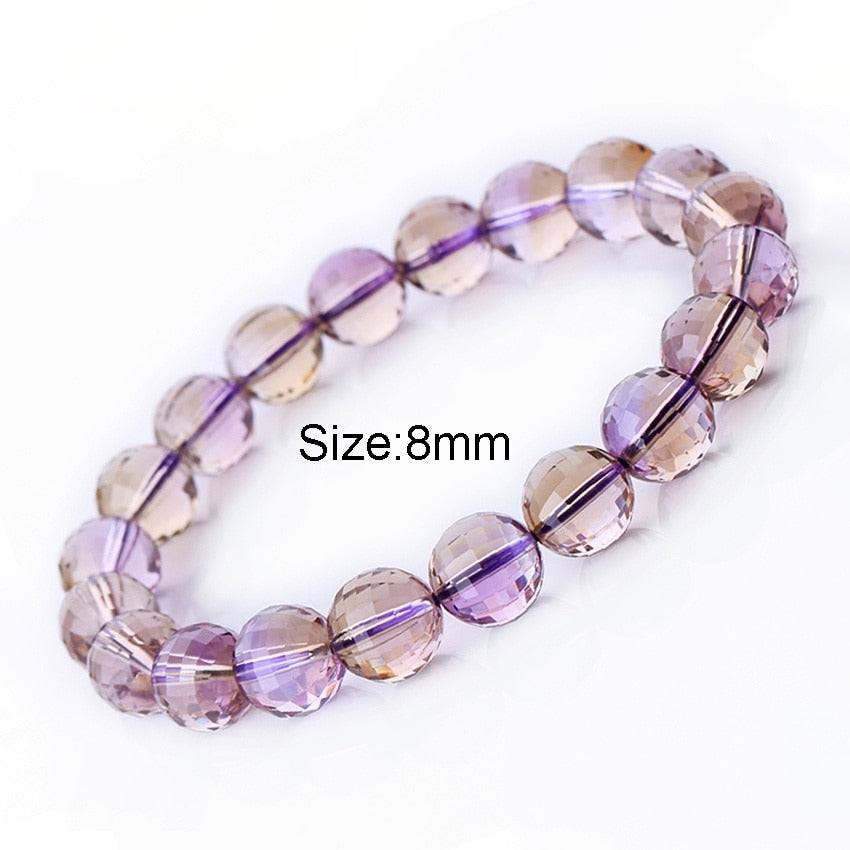 Ametrine Natural Stone Bracelet Female 8-10mm Faceted Women Bracelets For Girls Round Bead Bracelet Elegant Temperament