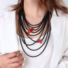 Amorcome Handmade Black Wrap Leather Necklace for Women Minimalist Multi-strand Red Beads Rubber Rope Chain Necklace Jewelry